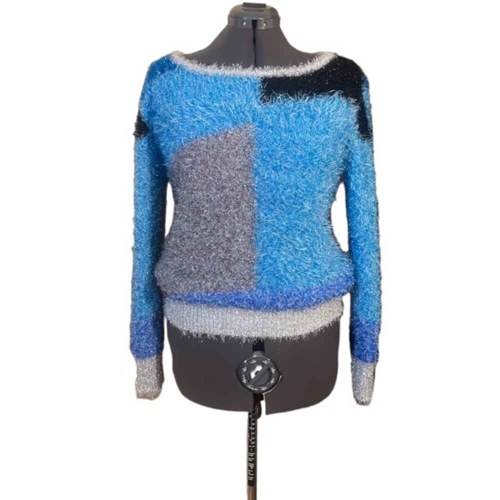 NY & C New York and Company Fuzzy Metallic Colour Block Sweater Size Medium